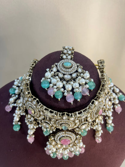 Kundan Choker Set - Pink & Mint