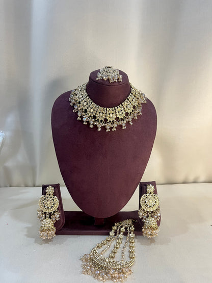 Reverse AD Kundan Choker Set With Pasa - Gold