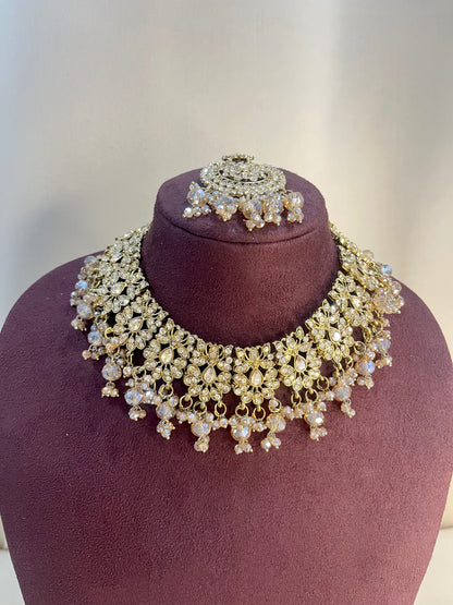 Reverse AD Kundan Choker Set With Pasa - Gold