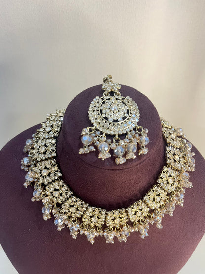 Reverse AD Kundan Choker Set With Pasa - Gold