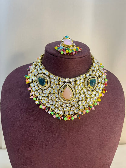 Kundan Full Necklace Set - Multi Color