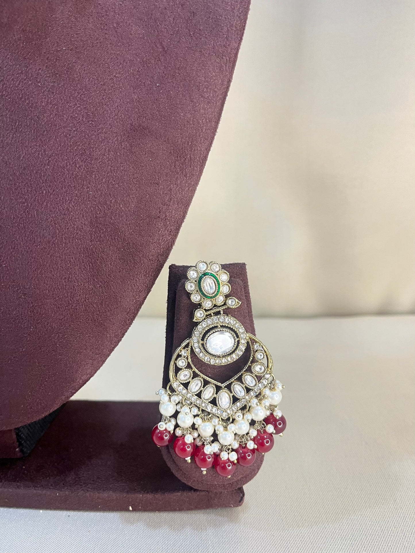 Moissanite Kundan Full Necklace Set - Ruby