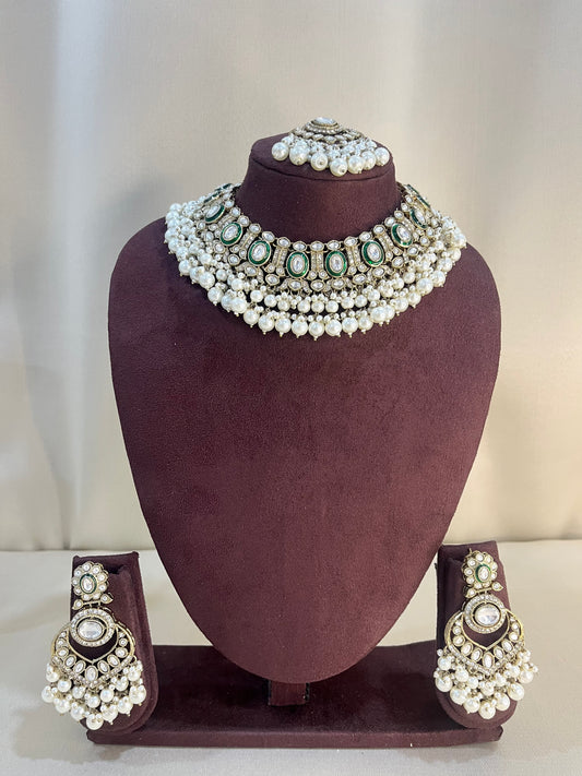 Kundan Full Necklace Set - Pearl