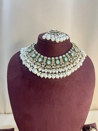 Kundan Full Necklace Set - Pearl