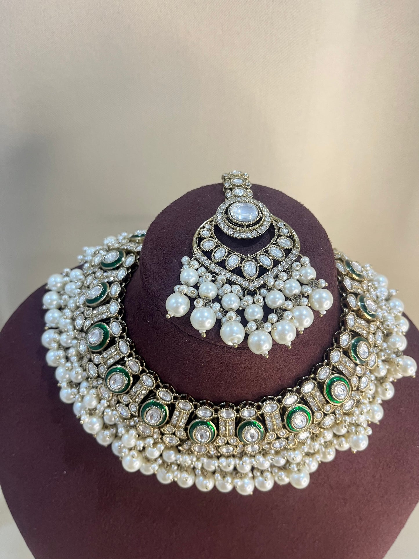 Kundan Full Necklace Set - Pearl