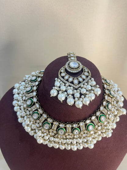 Kundan Full Necklace Set - Pearl