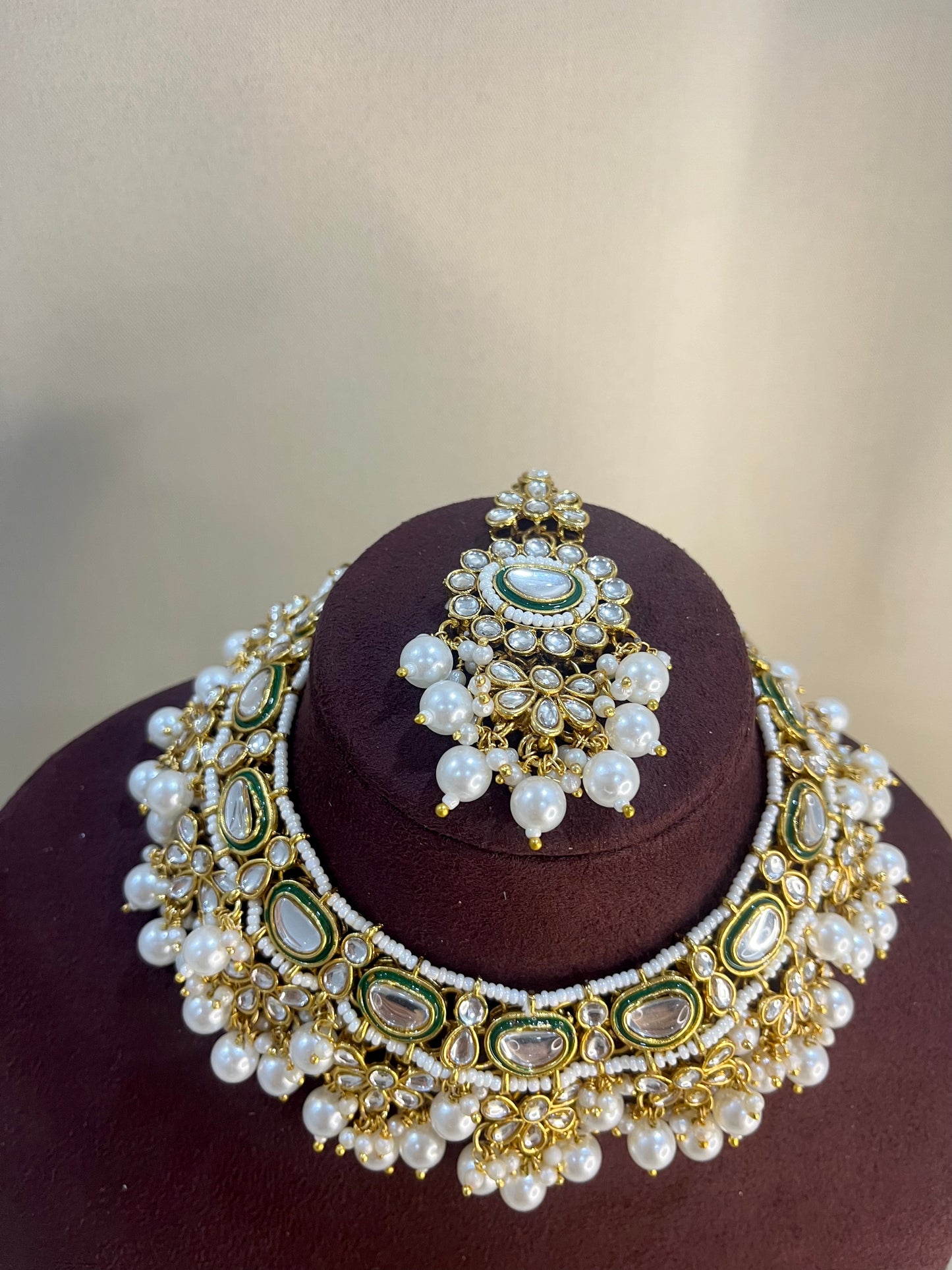 Moissanite Kundan Necklace Set - Pearl & Kundan