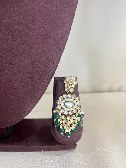 Moissanite Kundan Necklace Set - Emerald & Kundan