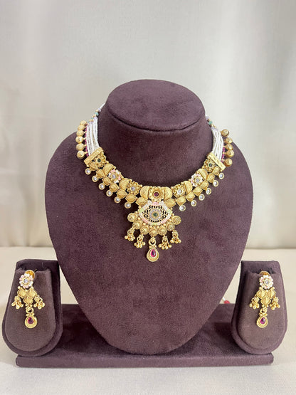 Rajwadi Heritage Necklace Set - Gold