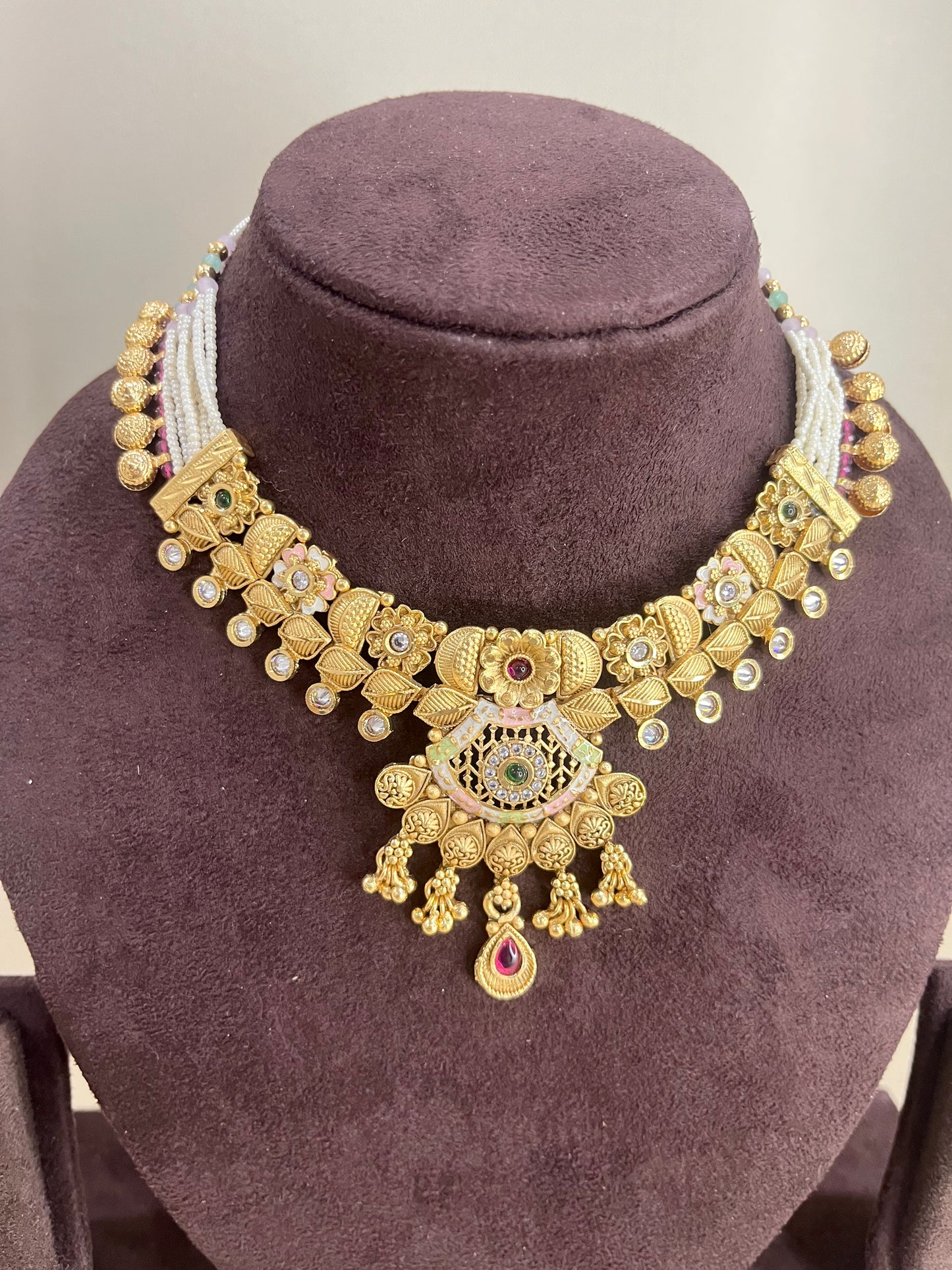 Rajwadi Heritage Necklace Set - Gold