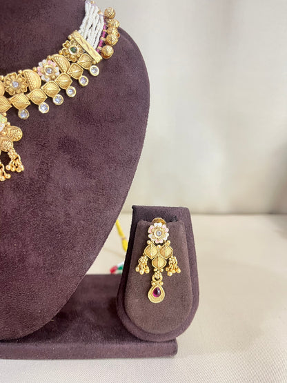 Rajwadi Heritage Necklace Set - Gold