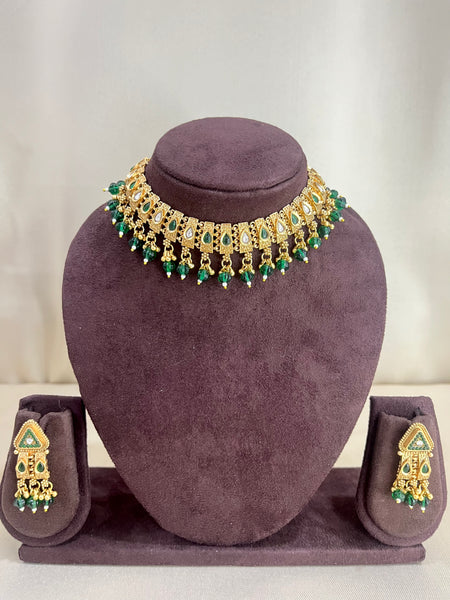 Rajwadi Heritage Necklace Set - Emerald Green