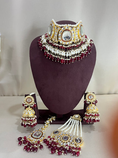 Polki Kundan Necklace Set With Pasa - Ruby Pearl