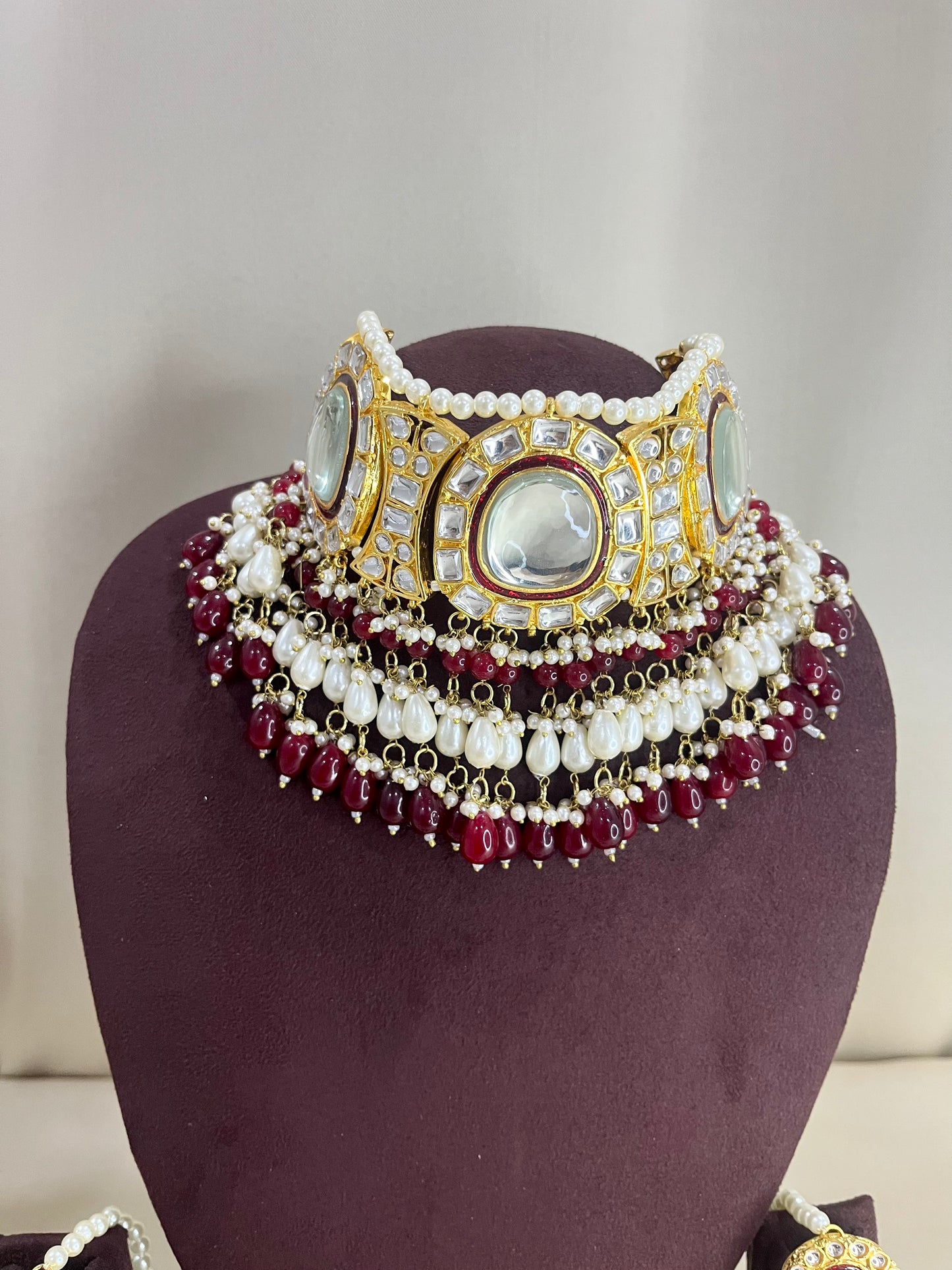 Polki Kundan Necklace Set With Pasa - Ruby Pearl
