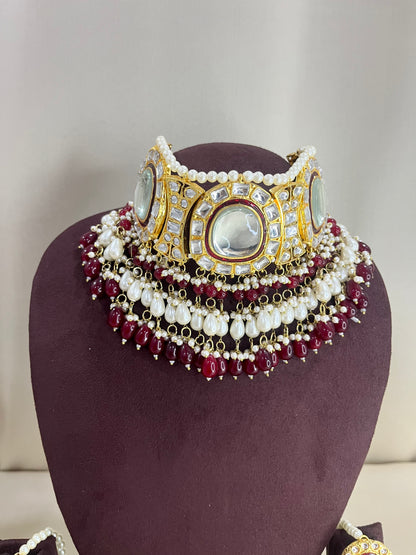 Polki Kundan Necklace Set With Pasa - Ruby Pearl