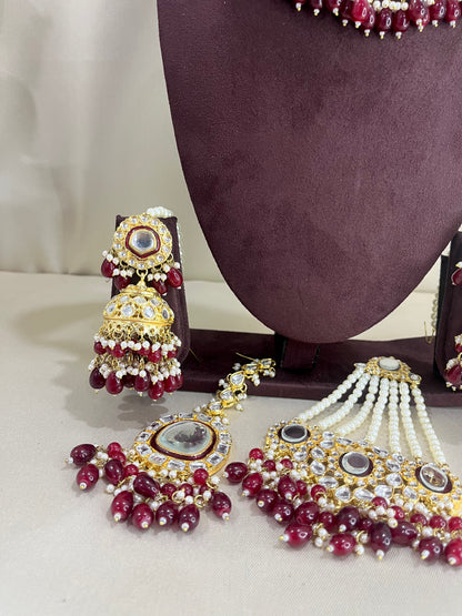 Polki Kundan Necklace Set With Pasa - Ruby Pearl