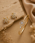 Pure Zirconian Diamond Gold Plated Openable Bracelet And Studs Combo