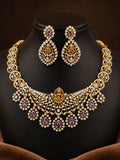 American diamond stones 18k gold platted temple jewellery necklace with earrings