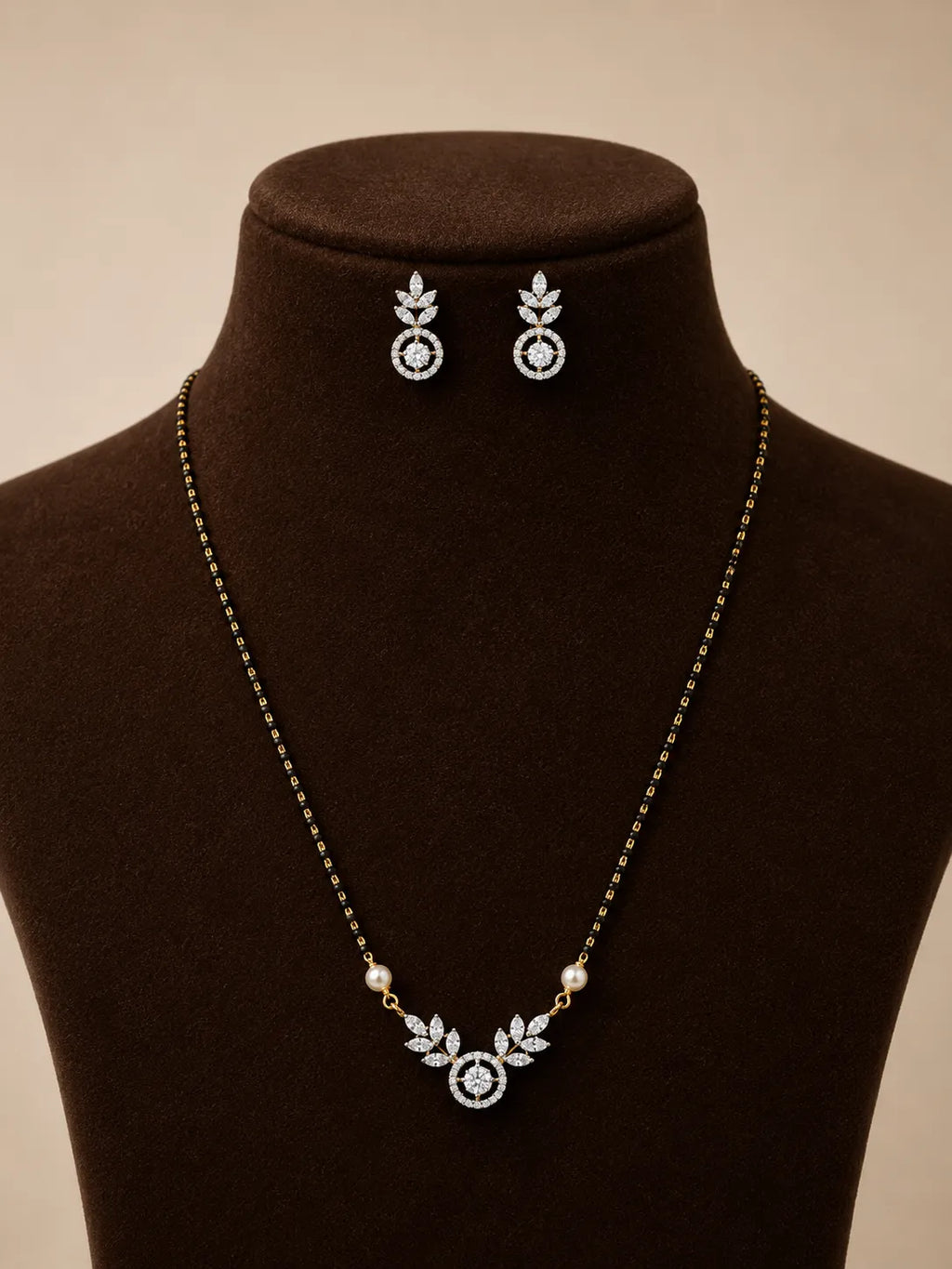 American diamond 18k gold plated mangalsutra with earrings