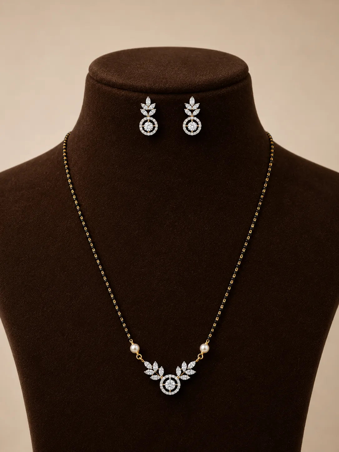 American diamond 18k gold plated mangalsutra with earrings