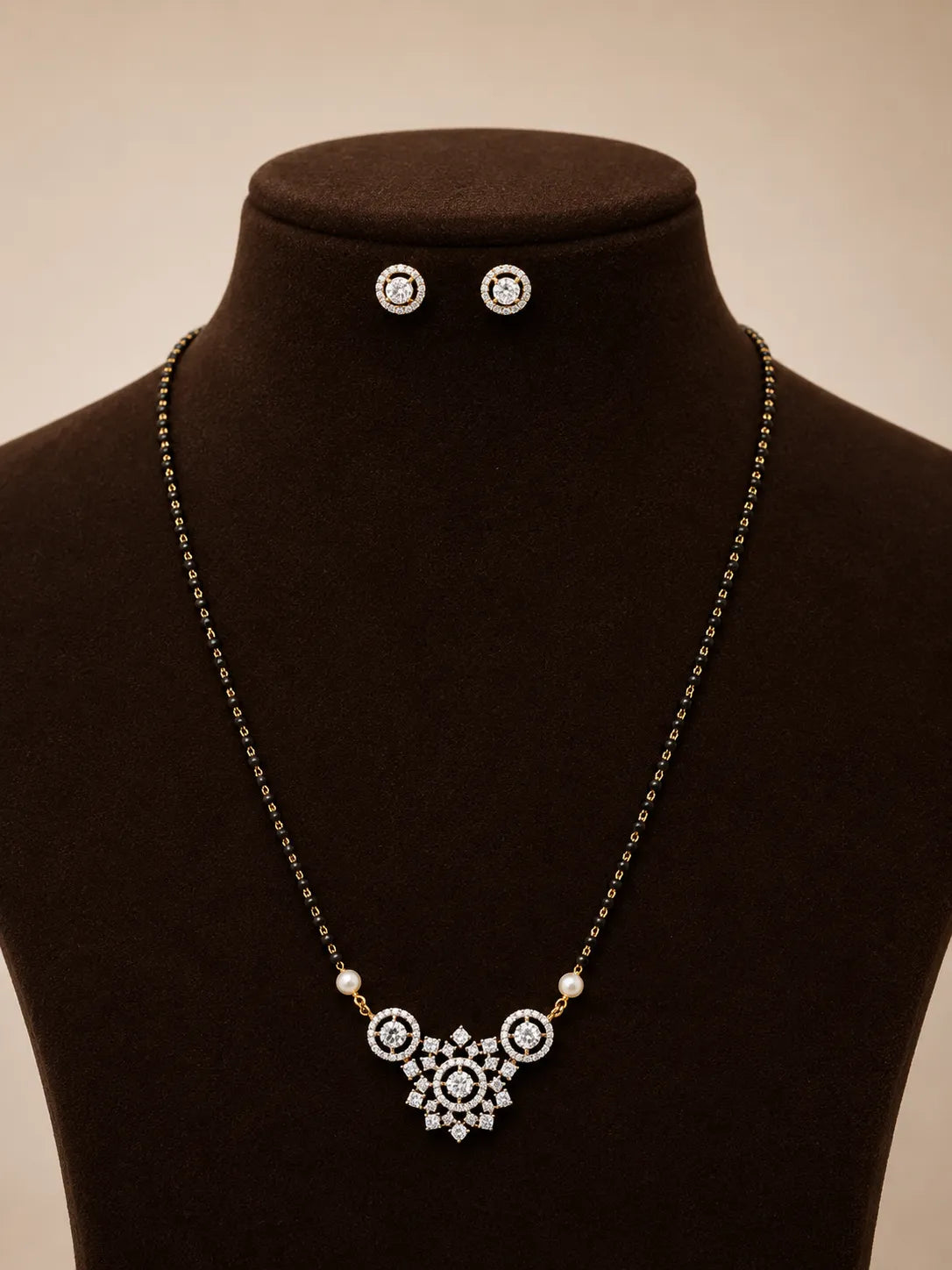 American diamond 18k gold plated mangalsutra with earrings