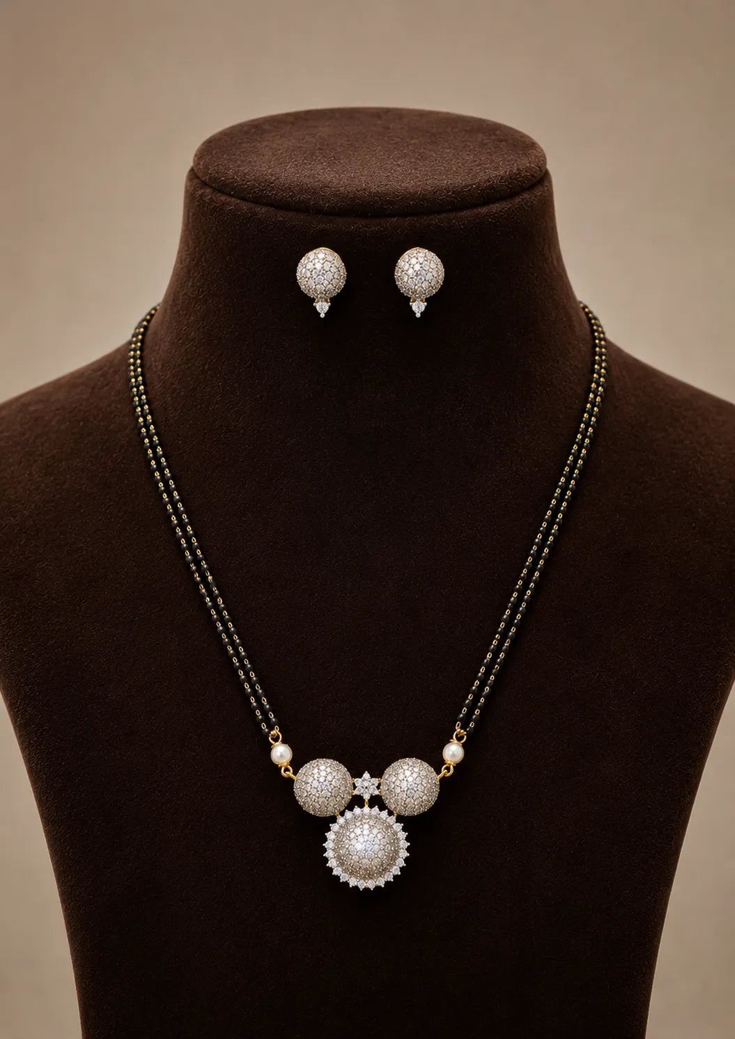 American diamond 18k gold plated mangalsutra with earrings