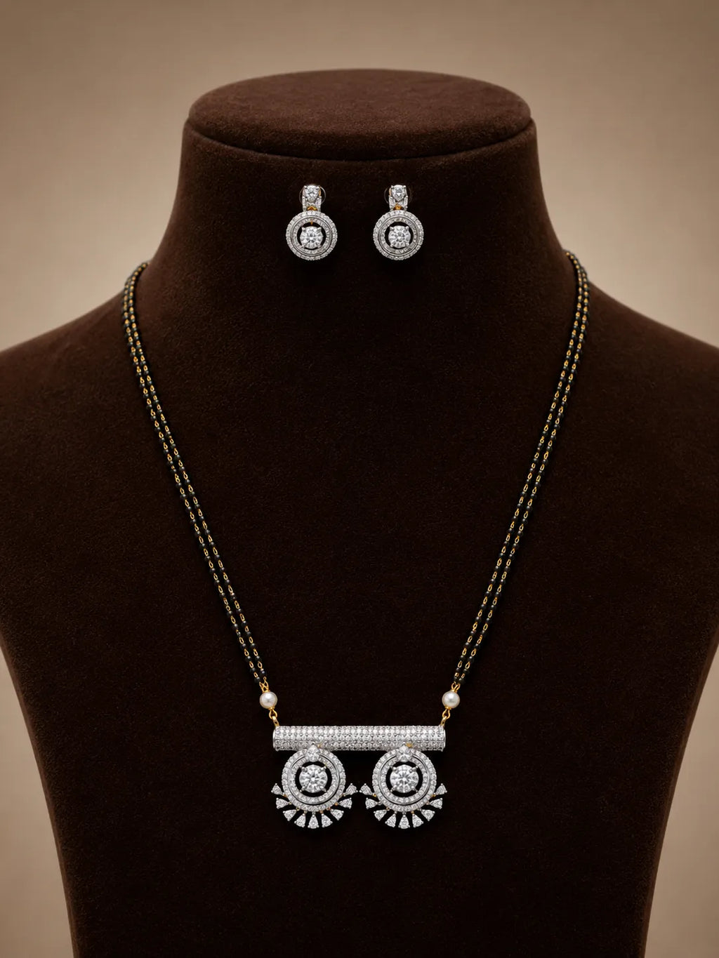 American diamond 18k gold plated mangalsutra with earrings