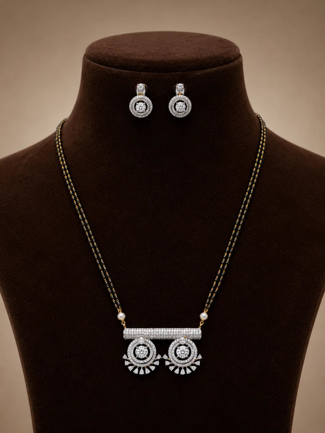 American diamond 18k gold plated mangalsutra with earrings