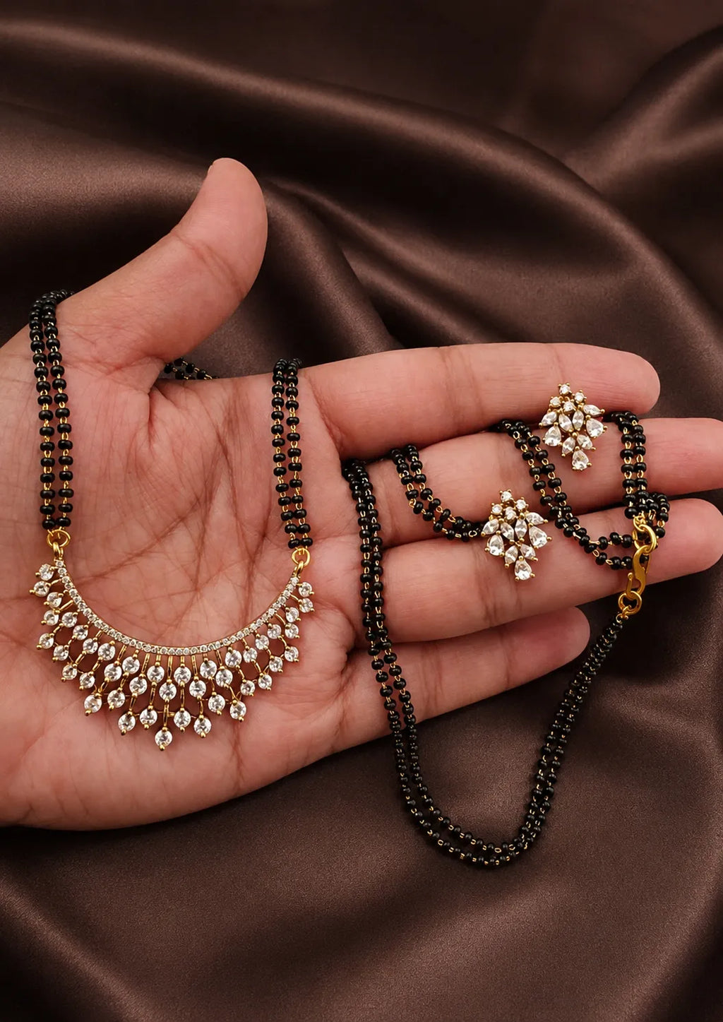 American Diamond Black Beads Mangalsutra Gold Plated | Sonaaz