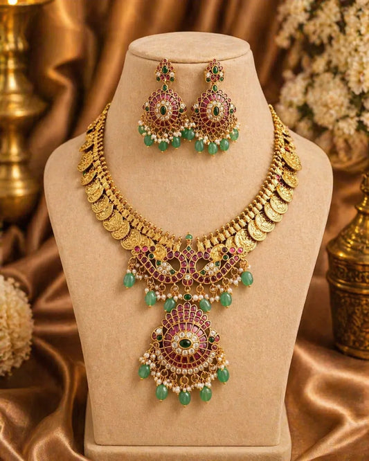 Kemp stone temple jewelry gold plated necklace with earrings