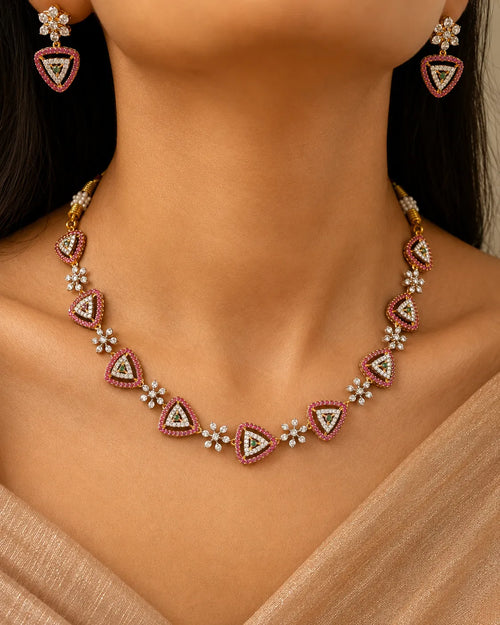 American diamond 18K gold plated necklace with earrings