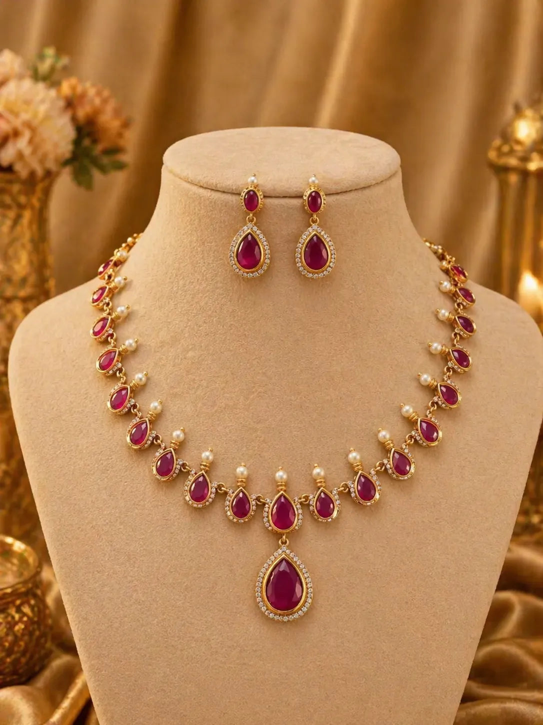 Kundan stone gold plated necklace with earrings
