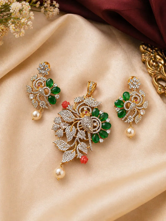 American diamond designer pendant set with earrings