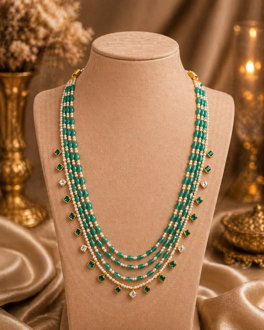 Kundan stone gold plated 4 layer necklace