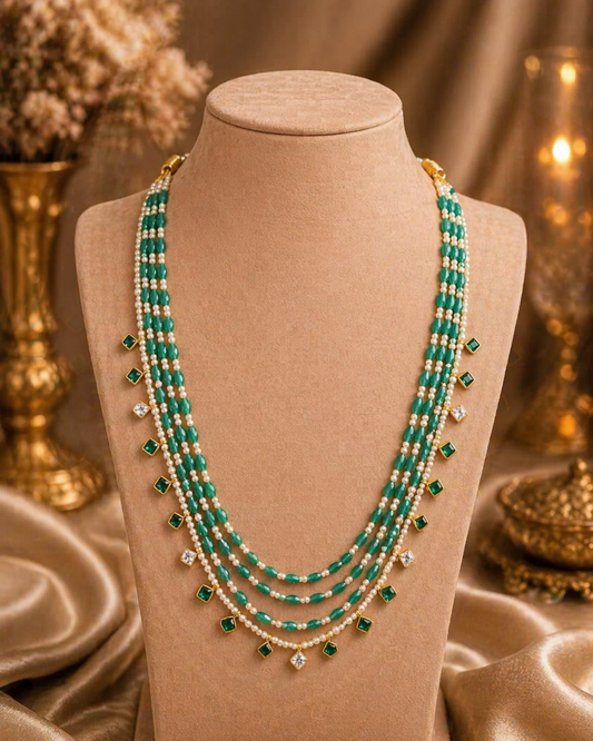 Kundan stone gold plated 4 layer necklace