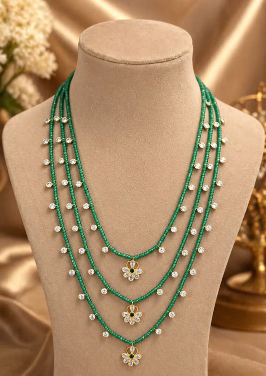 Real cz pearls gold plated 3 layer necklace