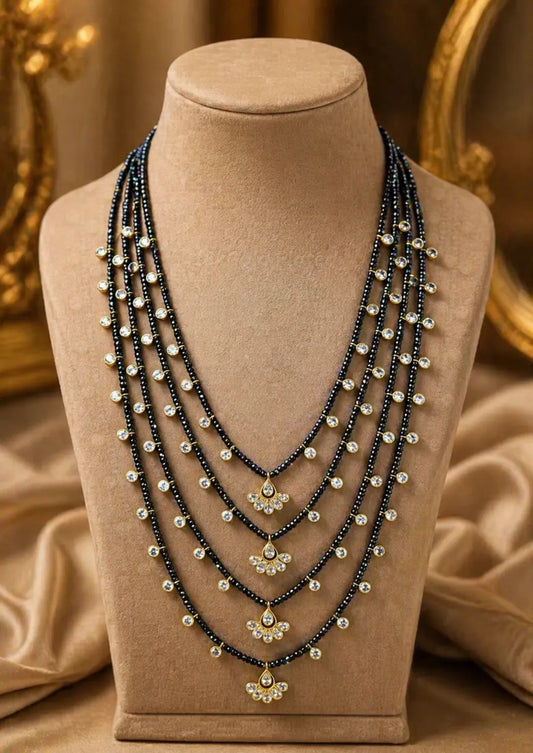 Kundan stone gold plated 4 layered necklace