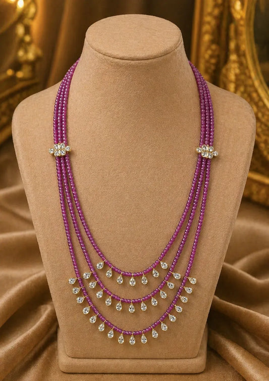 Real cz pearls gold plated 3 layer necklace