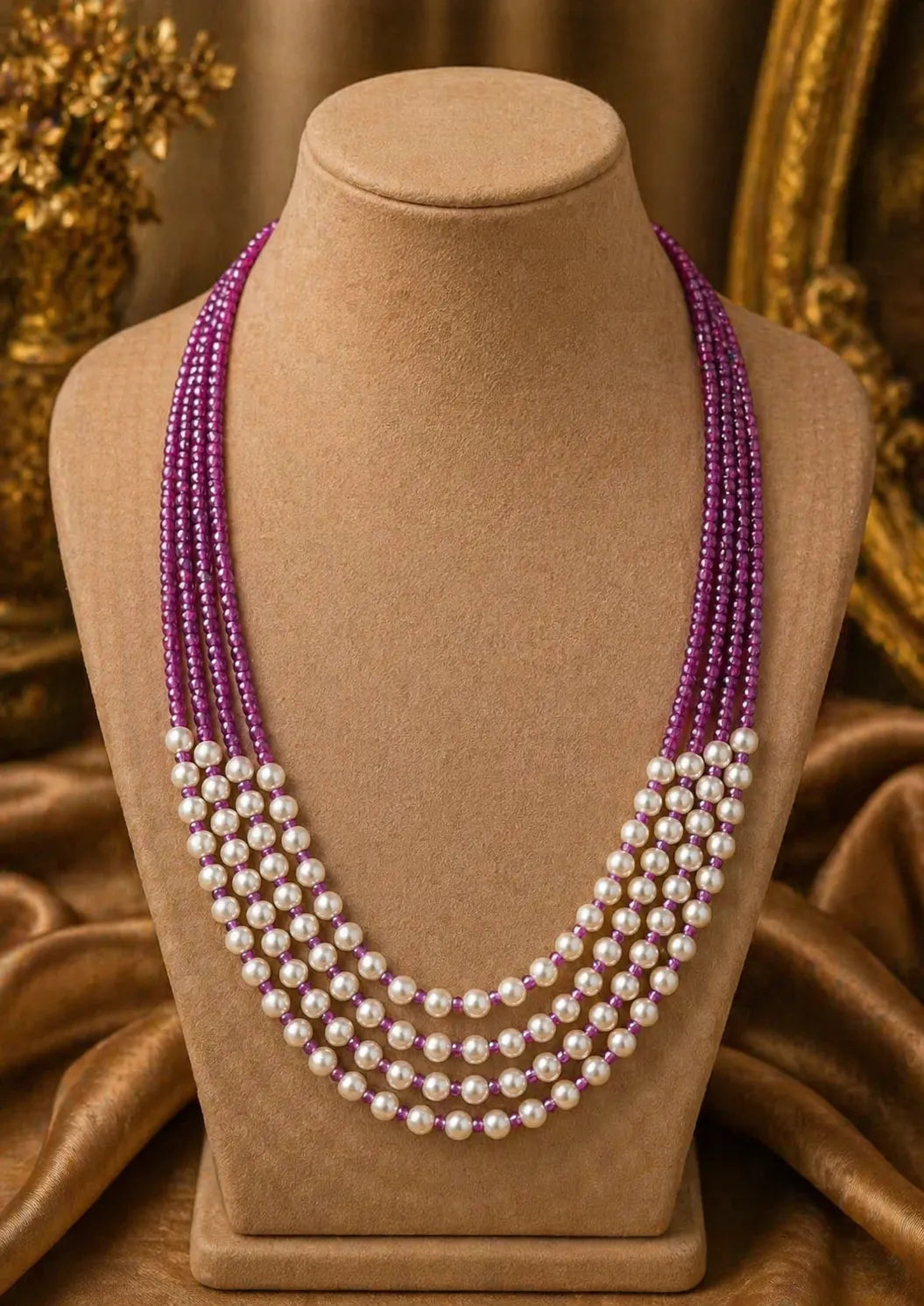 Real cz pearls gold plated necklace