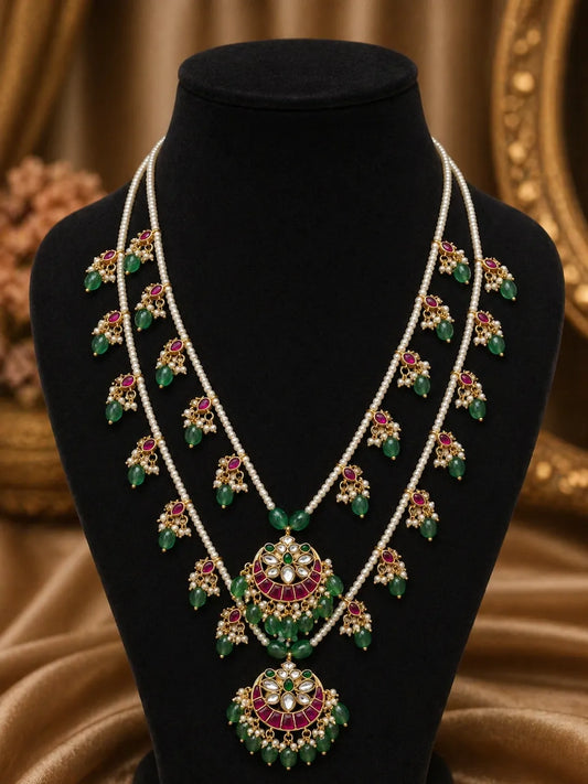 Jadau kundan gold plated 2 layer necklace