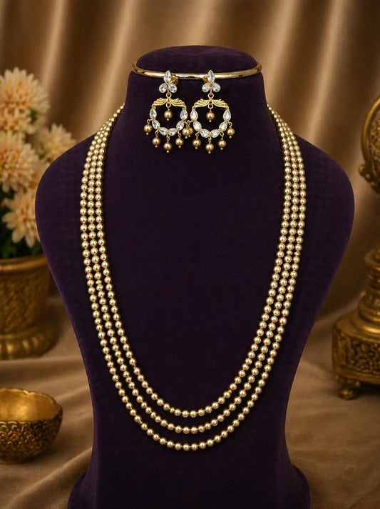 Kundan beads 18k gold platted necklace with earrings