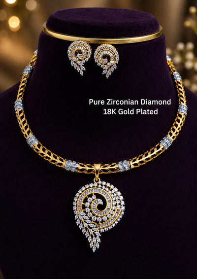 American diamond 18k gold platted necklace with earrings