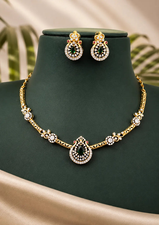 American diamond gold plated necklace with earrings