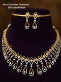 American diamond floral design 18k gold platted  necklace with earrings