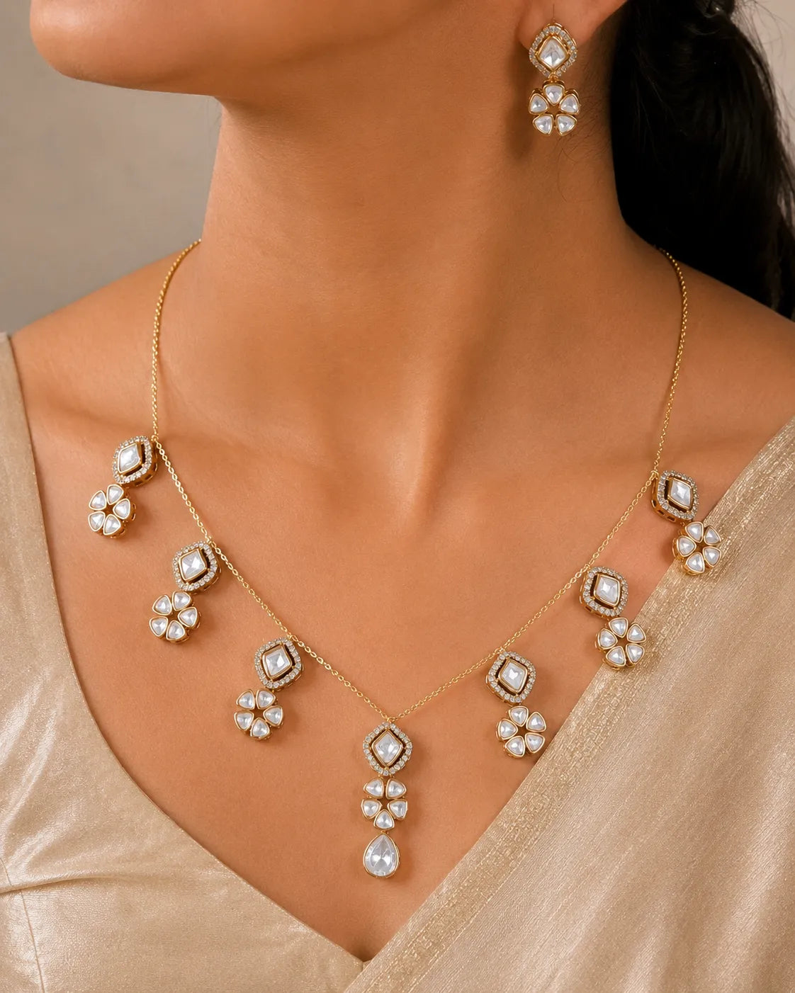 American diamond moissanite stone necklace with earrings