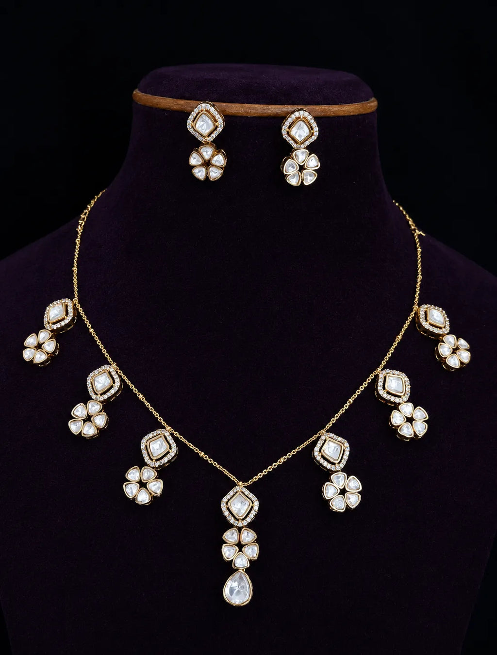 American diamond moissanite stone necklace with earrings