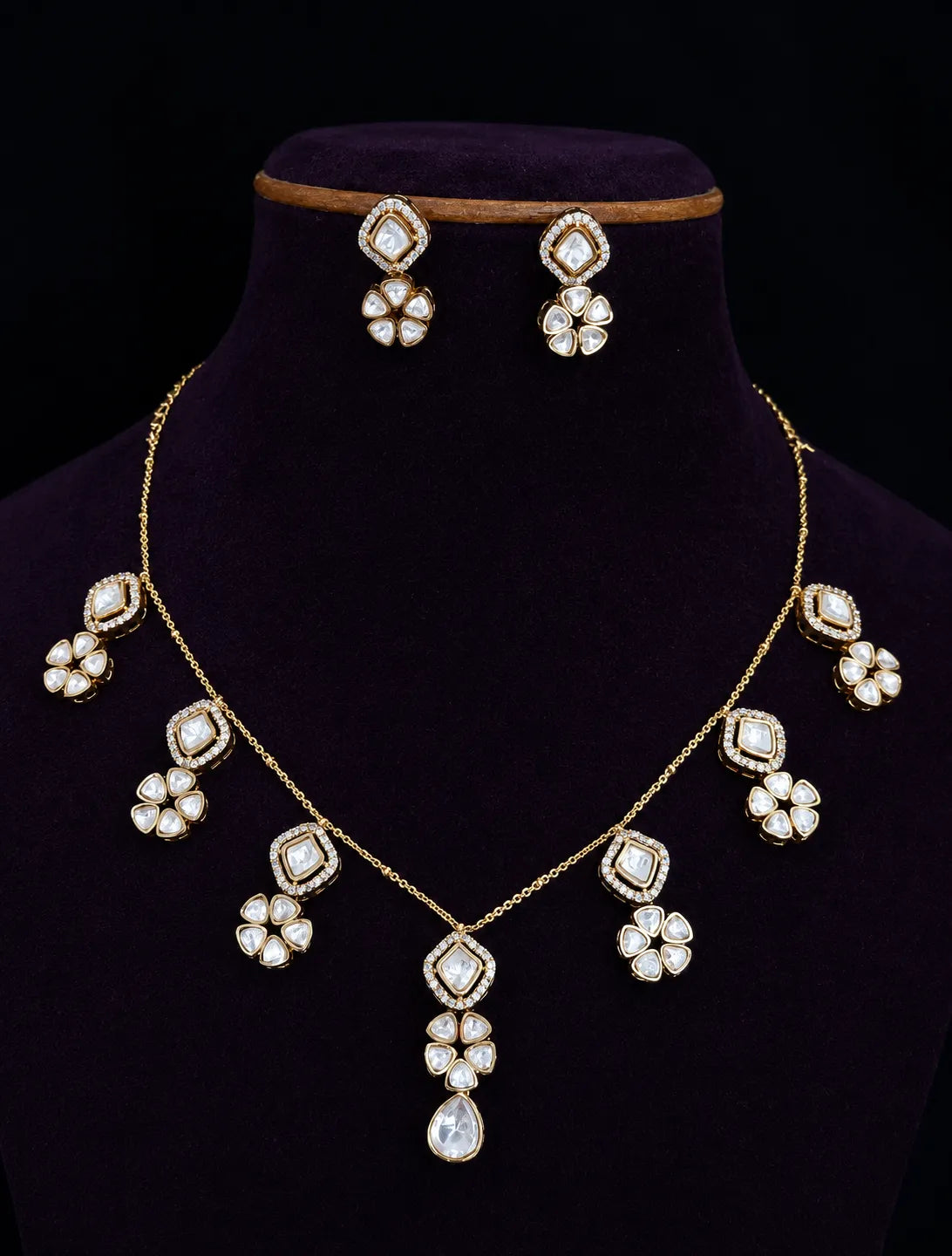 American diamond moissanite stone necklace with earrings
