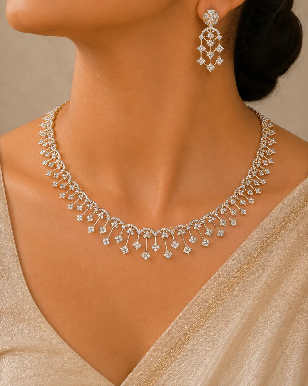 American diamond necklace with earrings