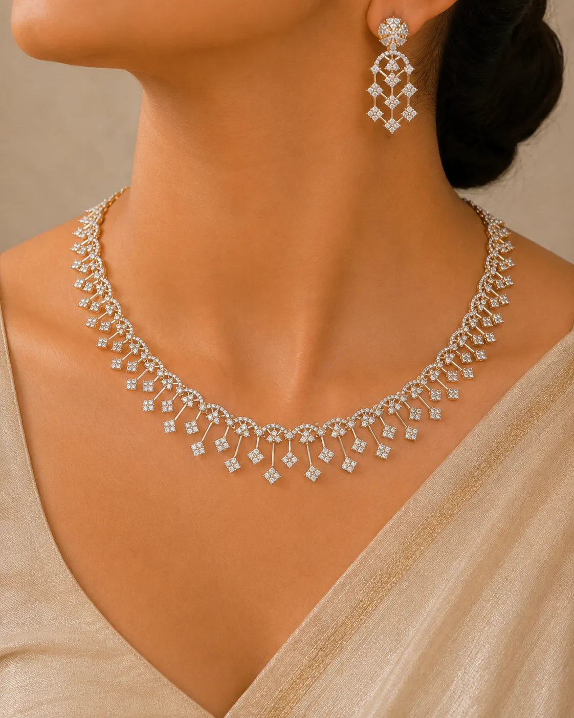 American diamond necklace with earrings