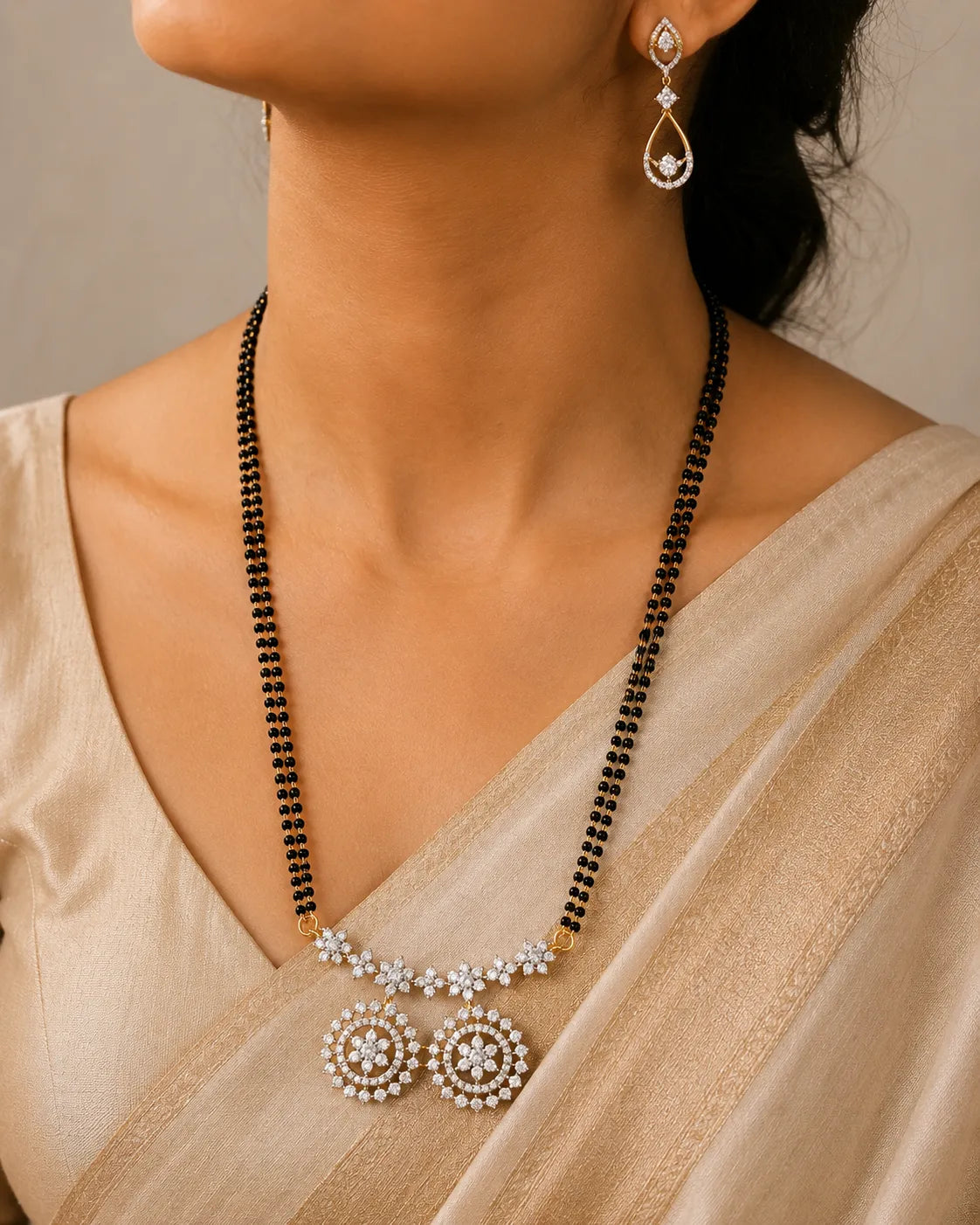 American diamond 18k gold platted mangalsutra with earrings